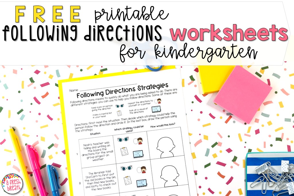 Grab a free printable following directions worksheets for kindergarten students to help them with social skills learning.