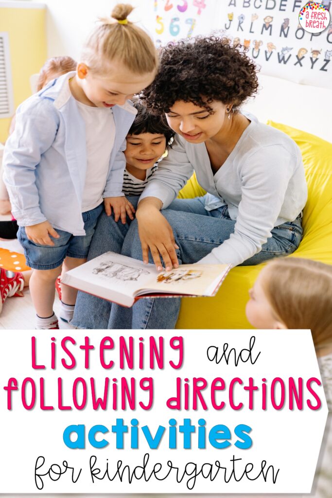 Use these 5 book titles for listening and following directions activities for kindergarten to increase student’s SEL skills.