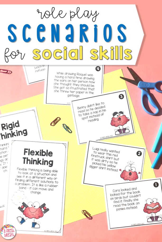 Role play scenarios for social skills like these free flexible thinking ones are an interactive way to increase SEL skills.
